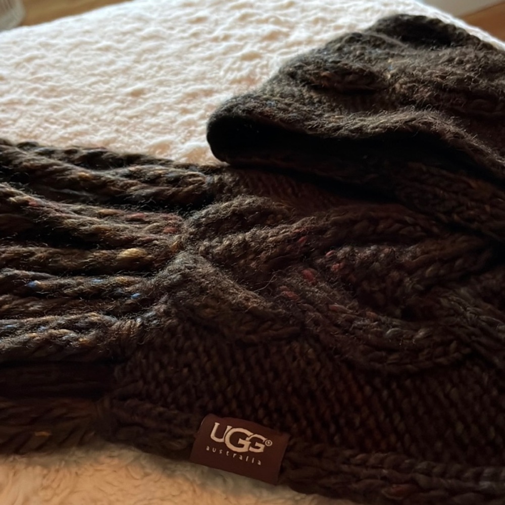Ugg Chocolate Brown Wool Long Fall Winter Knit Rainbow Woven Scarf